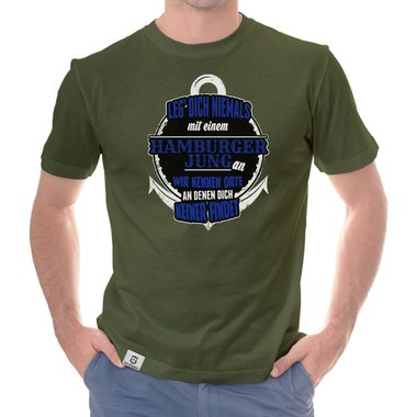 Herren T-Shirt - Leg dich niemals mit Hamburger Jungs an! weiss-schwarz 5XL