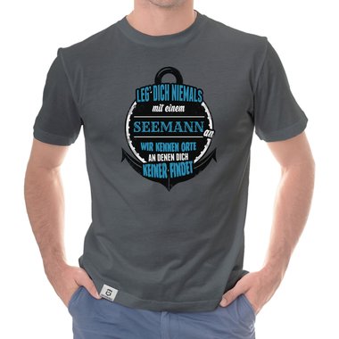Herren T-Shirt - Leg dich niemals mit Seemnnern an! dunkelblau-weiss S