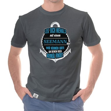 Herren T-Shirt - Leg dich niemals mit Seemnnern an! dunkelblau-weiss S