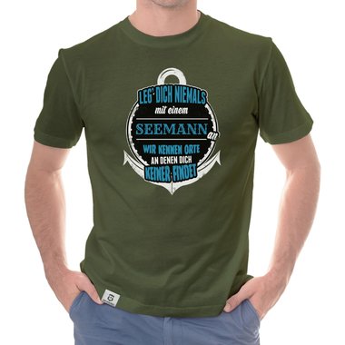 Herren T-Shirt - Leg dich niemals mit Seemnnern an! dunkelblau-weiss S