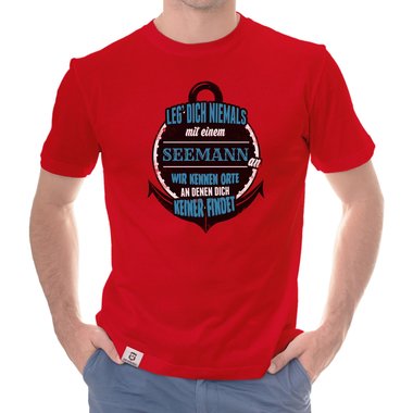 Herren T-Shirt - Leg dich niemals mit Seemnnern an! dunkelblau-weiss S