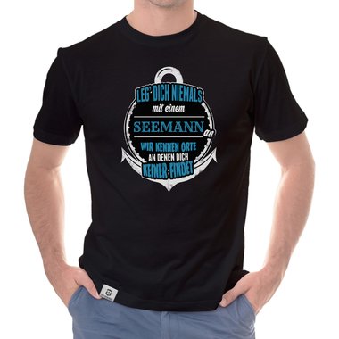 Herren T-Shirt - Leg dich niemals mit Seemnnern an! dunkelblau-weiss S