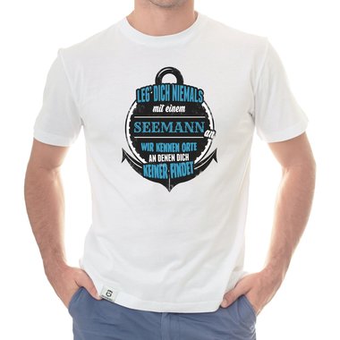 Herren T-Shirt - Leg dich niemals mit Seemnnern an! dunkelblau-weiss S
