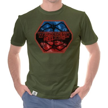 Herren T-Shirt - Hellkins Wappen dunkelblau-rot S