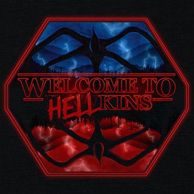 Damen T-Shirt V-Ausschnitt - Hellkins Wappen dunkelgrau-rot XS