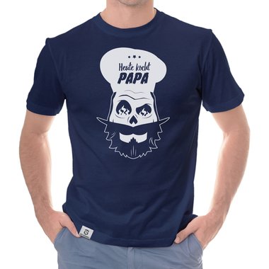 Herren T-Shirt - Heute kocht Papa dunkelblau-weiss S