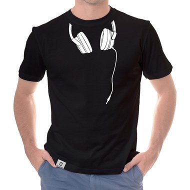 Herren T-Shirt - Headphone weiss-schwarz 5XL