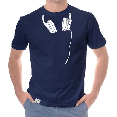 Herren T-Shirt - Headphone weiss-schwarz 5XL