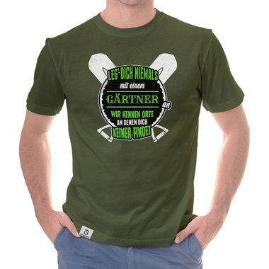 Herren T-Shirt - Leg dich niemals mit Grtnern an! weiss-schwarz 5XL