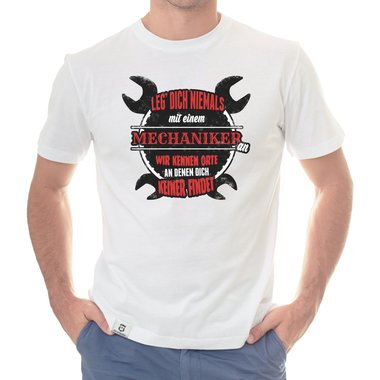 Herren T-Shirt - Leg dich niemals mit Mechanikern an! weiss-schwarz 5XL