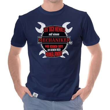 Herren T-Shirt - Leg dich niemals mit Mechanikern an! weiss-schwarz 5XL