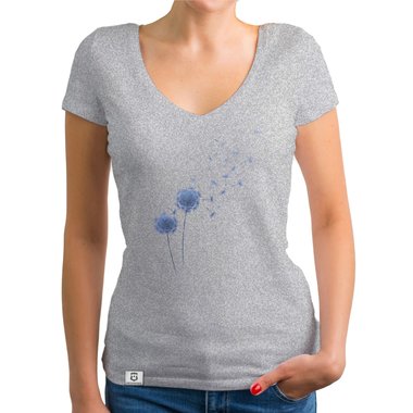 Damen T-Shirt V-Ausschnitt - Pusteblume weiss-blau XXL