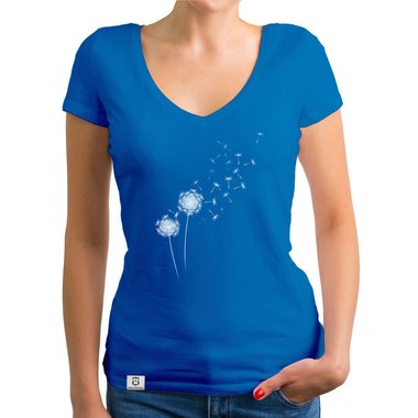 Damen T-Shirt V-Ausschnitt - Pusteblume weiss-blau XXL