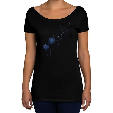 Damen T-Shirt U-Boot-Ausschnitt - Pusteblume oliv-weiss XS