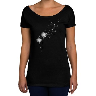 Damen T-Shirt U-Boot-Ausschnitt - Pusteblume oliv-weiss XS