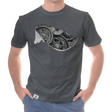 Herren T-Shirt - Zahnrad Maschine dunkelblau-grau S