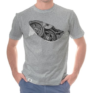 Herren T-Shirt - Zahnrad Maschine dunkelblau-grau S