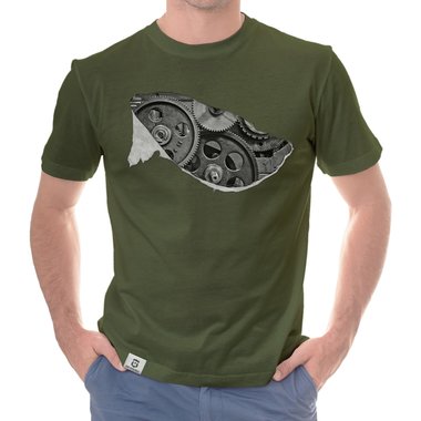 Herren T-Shirt - Zahnrad Maschine dunkelblau-grau S