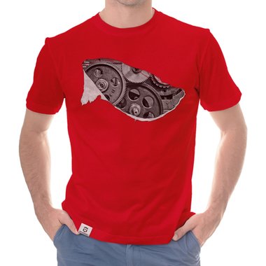 Herren T-Shirt - Zahnrad Maschine dunkelblau-grau S