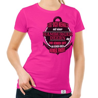 Damen T-Shirt - Leg dich niemals mit Hamburger Deerns an! dunkelblau-weiss S