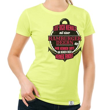 Damen T-Shirt - Leg dich niemals mit Hamburger Deerns an! dunkelblau-weiss S
