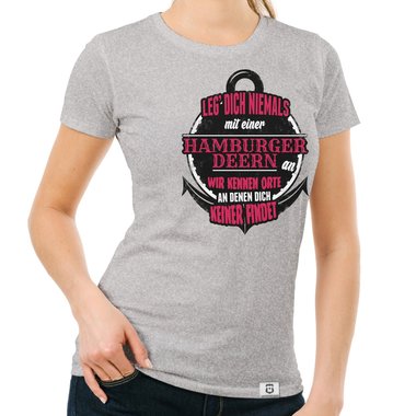 Damen T-Shirt - Leg dich niemals mit Hamburger Deerns an! dunkelblau-weiss S