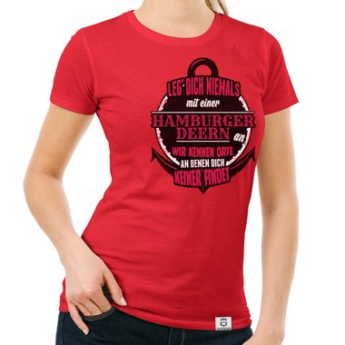 Damen T-Shirt - Leg dich niemals mit Hamburger Deerns an! dunkelblau-weiss S