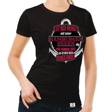 Damen T-Shirt - Leg dich niemals mit Hamburger Deerns an! dunkelblau-weiss S