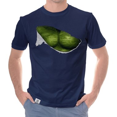 Herren T-Shirt - Green Monster Riss dunkelblau-grn S
