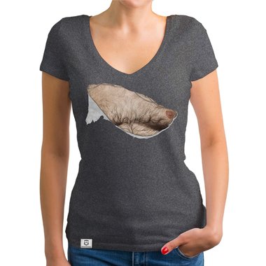 Damen T-Shirt V-Ausschnitt - Haarige Mnnerbrust