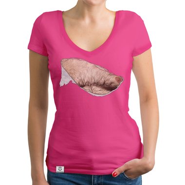 Damen T-Shirt V-Ausschnitt - Haarige Mnnerbrust