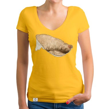 Damen T-Shirt V-Ausschnitt - Haarige Mnnerbrust