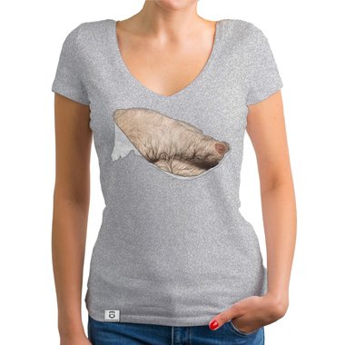 Damen T-Shirt V-Ausschnitt - Haarige Mnnerbrust