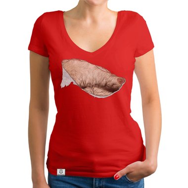 Damen T-Shirt V-Ausschnitt - Haarige Mnnerbrust