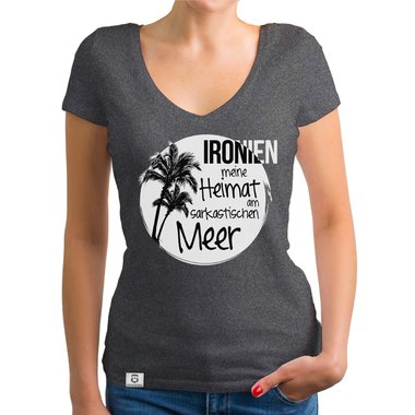 Damen T-Shirt V-Ausschnitt - Ironien - Heimat am sarkastischen Meer