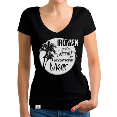 Damen T-Shirt V-Ausschnitt - Ironien - Heimat am sarkastischen Meer