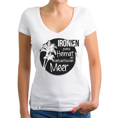 Damen T-Shirt V-Ausschnitt - Ironien - Heimat am sarkastischen Meer