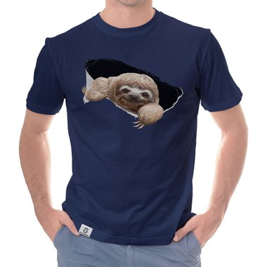 Herren T-Shirt - Faultier dunkelblau-braun S