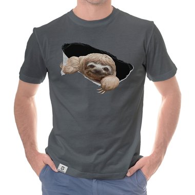 Herren T-Shirt - Faultier dunkelblau-braun S