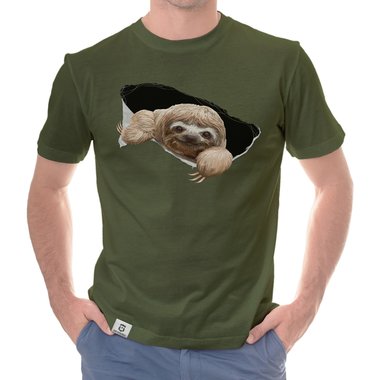 Herren T-Shirt - Faultier dunkelblau-braun S