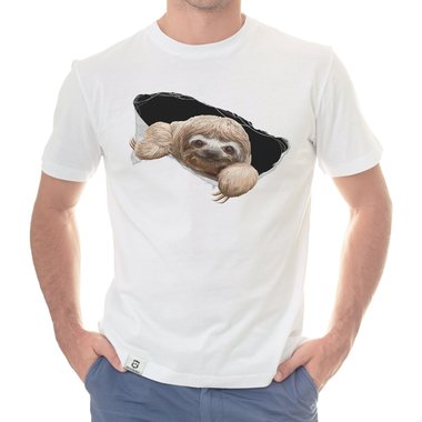 Herren T-Shirt - Faultier weiss-braun 5XL