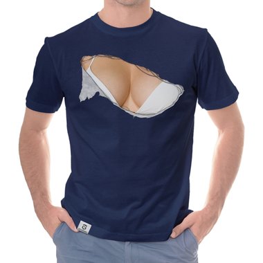 Herren T-Shirt - Bikini Busen dunkelblau-weiss S