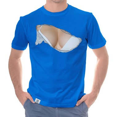 Herren T-Shirt - Bikini Busen dunkelblau-weiss S