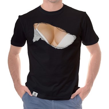 Herren T-Shirt - Bikini Busen dunkelblau-weiss S
