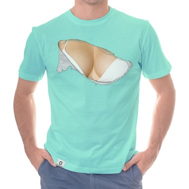 Herren T-Shirt - Bikini Busen dunkelblau-weiss S