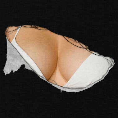 Herren T-Shirt - Bikini Busen dunkelblau-weiss S