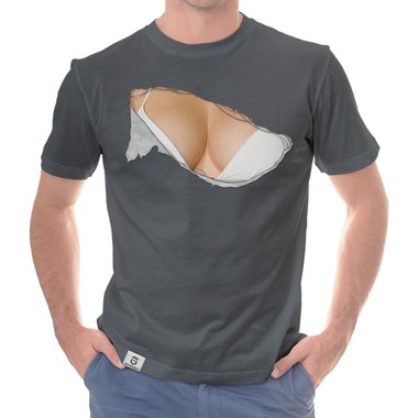Herren T-Shirt - Bikini Busen dunkelblau-weiss S