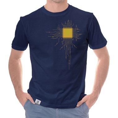 Herren T-Shirt - CPU Nerd IT dunkelblau-gelb S