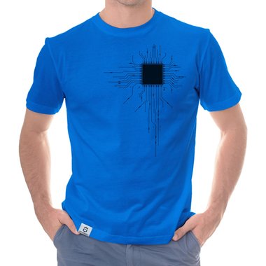 Herren T-Shirt - CPU Nerd IT dunkelblau-gelb S