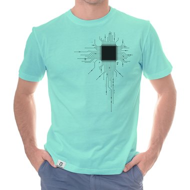 Herren T-Shirt - CPU Nerd IT dunkelblau-gelb S